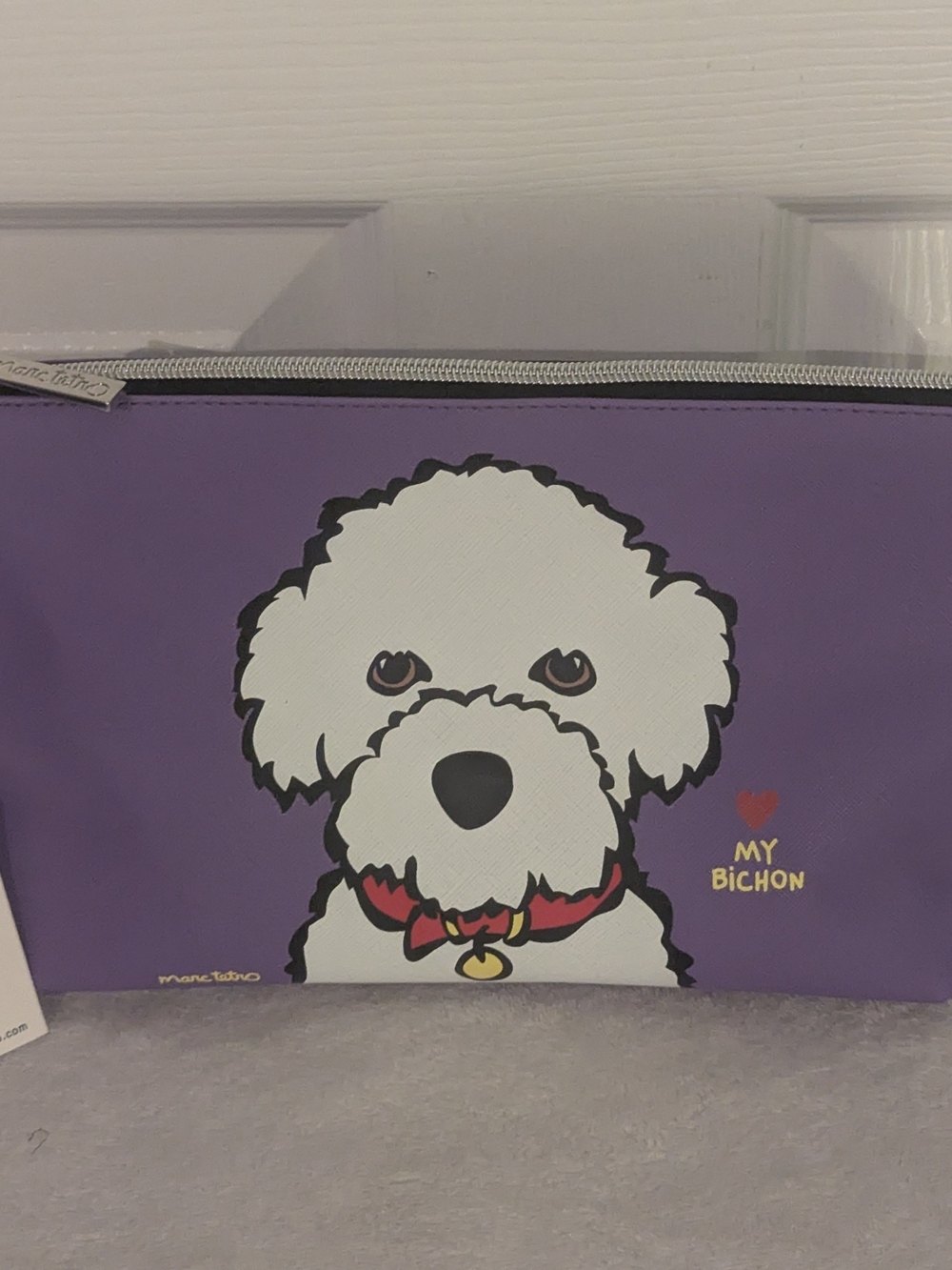 Marc Tetro My Bichon Purple Cosmetic Makeup Zip Pouch NWT
